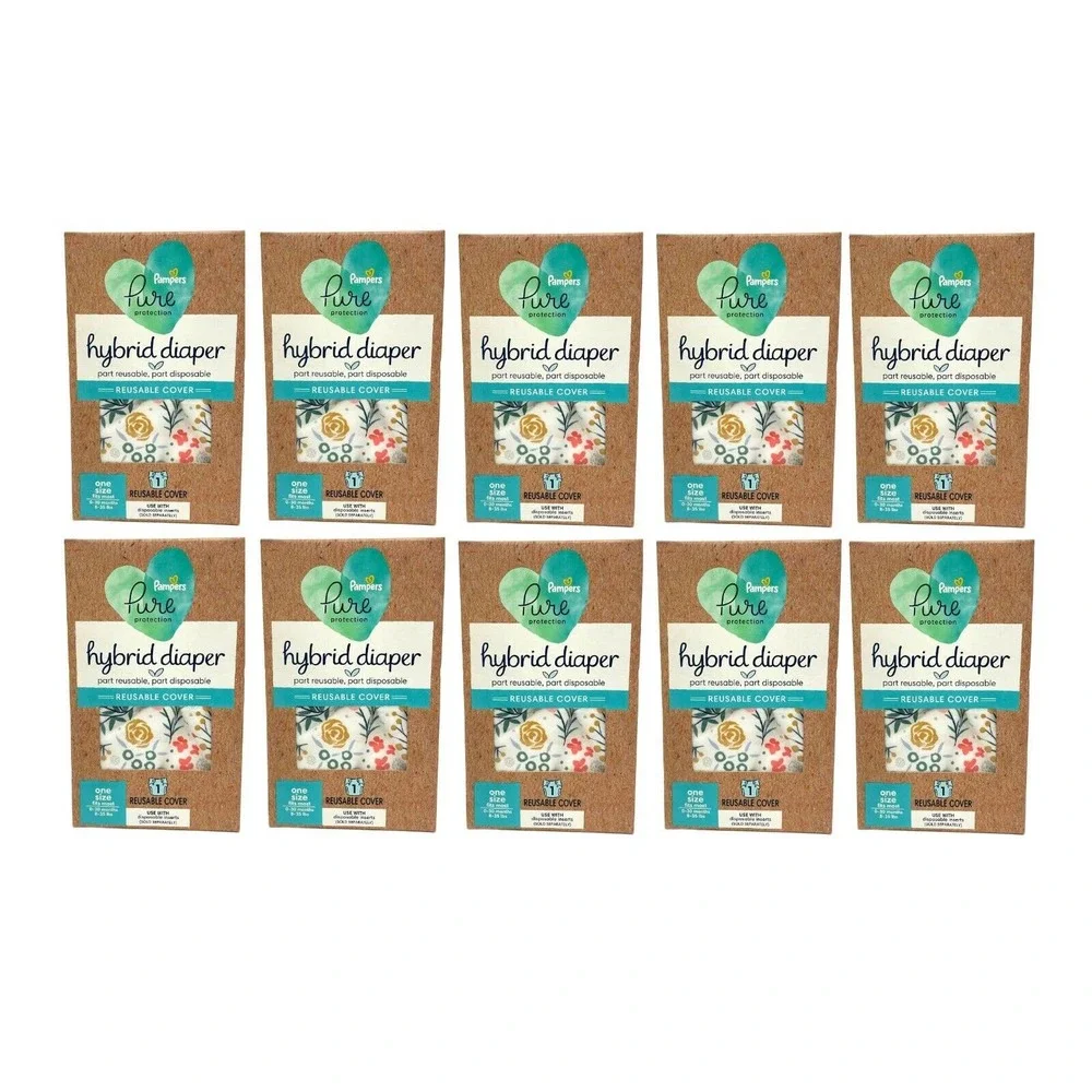 NEW Pampers Pure Hybrid Reusable Cloth Diaper Cover, One Sz - PACK OF 10, Floral